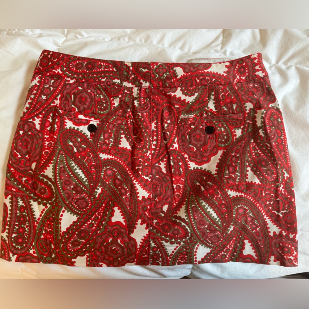 J. Crew Red and Green Paisley Mini Skirt